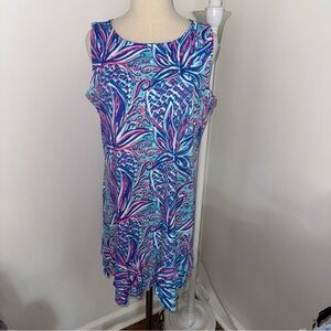 Lulu B Women’s M/L Sleeveless Ruffle Bottom Blue Pineapple Walk On Water Dress